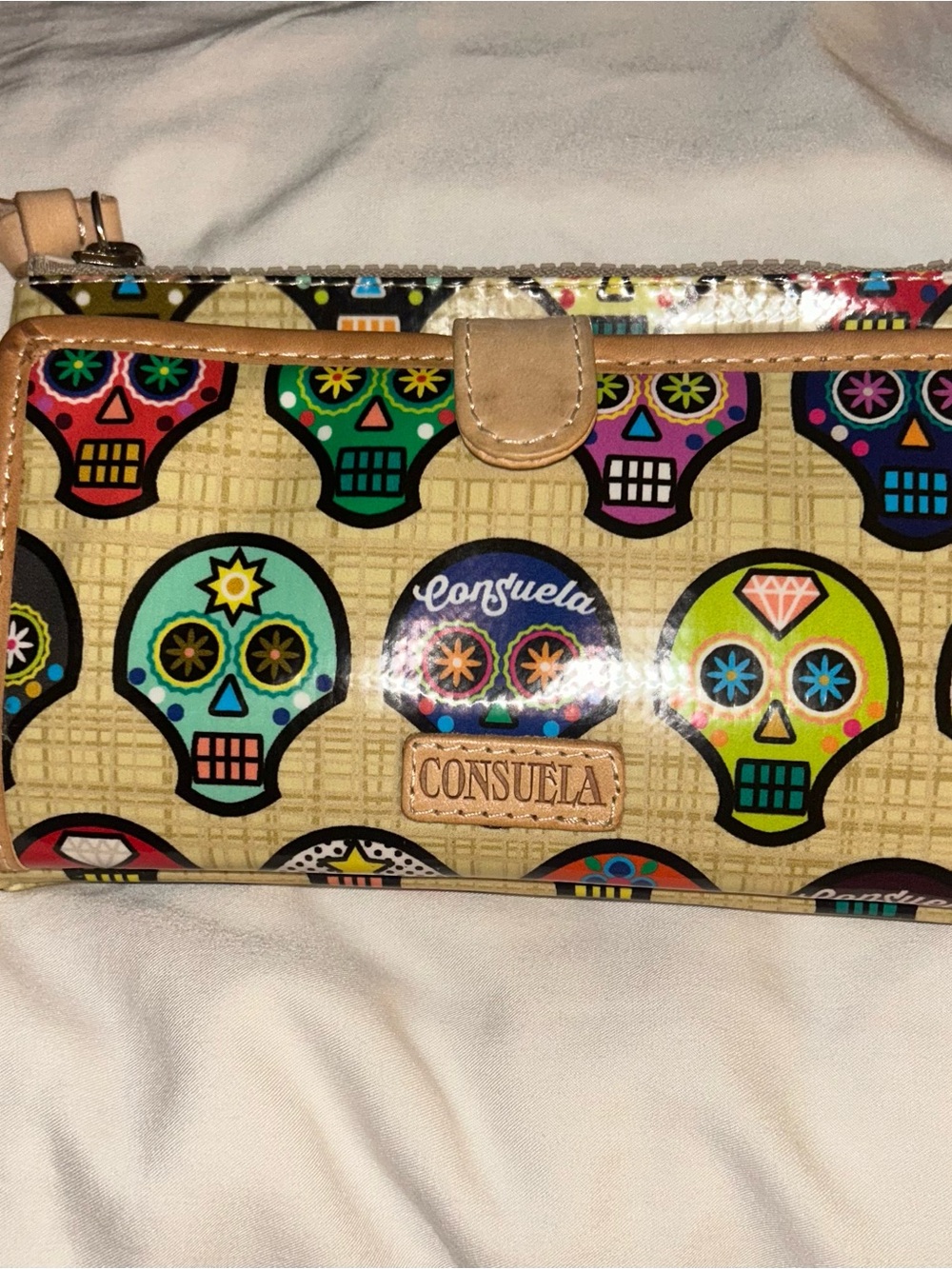 Consuela Beige Multi Sugar Skull Slim Wallet
